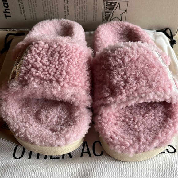 Golden Goose Poolstar Shearling Slide Sandal Pink New - Picture 5 of 10